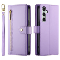 Étui portefeuille en cuir avec fermeture éclair et sangles pour Samsung Galaxy S25 FE 