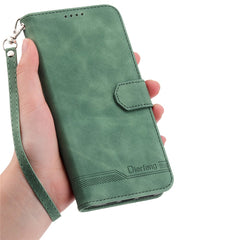 DIERFENG DF-03 For Samsung Galaxy S25 FE Case Lines Imprint Wallet Leather Phone Cover with Wrist Strap
