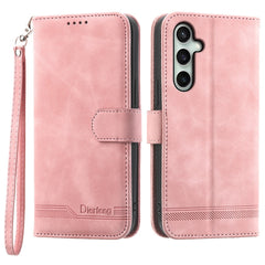 DIERFENG DF-03 For Samsung Galaxy S25 FE Case Lines Imprint Wallet Leather Phone Cover with Wrist Strap