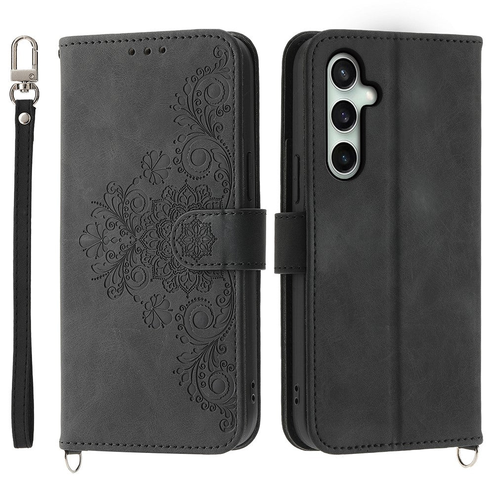 For Samsung Galaxy S25 FE Case Flower Pattern PU Leather Wallet Phone Cover with Strap - TechGearPal