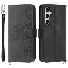 Étui portefeuille en cuir PU avec motif floral pour Samsung Galaxy S25 FE, avec sangle