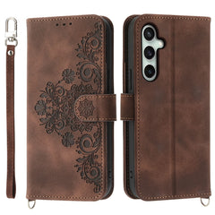 Étui portefeuille en cuir PU avec motif floral pour Samsung Galaxy S25 FE, avec sangle