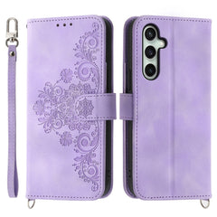 Étui portefeuille en cuir PU avec motif floral pour Samsung Galaxy S25 FE, avec sangle