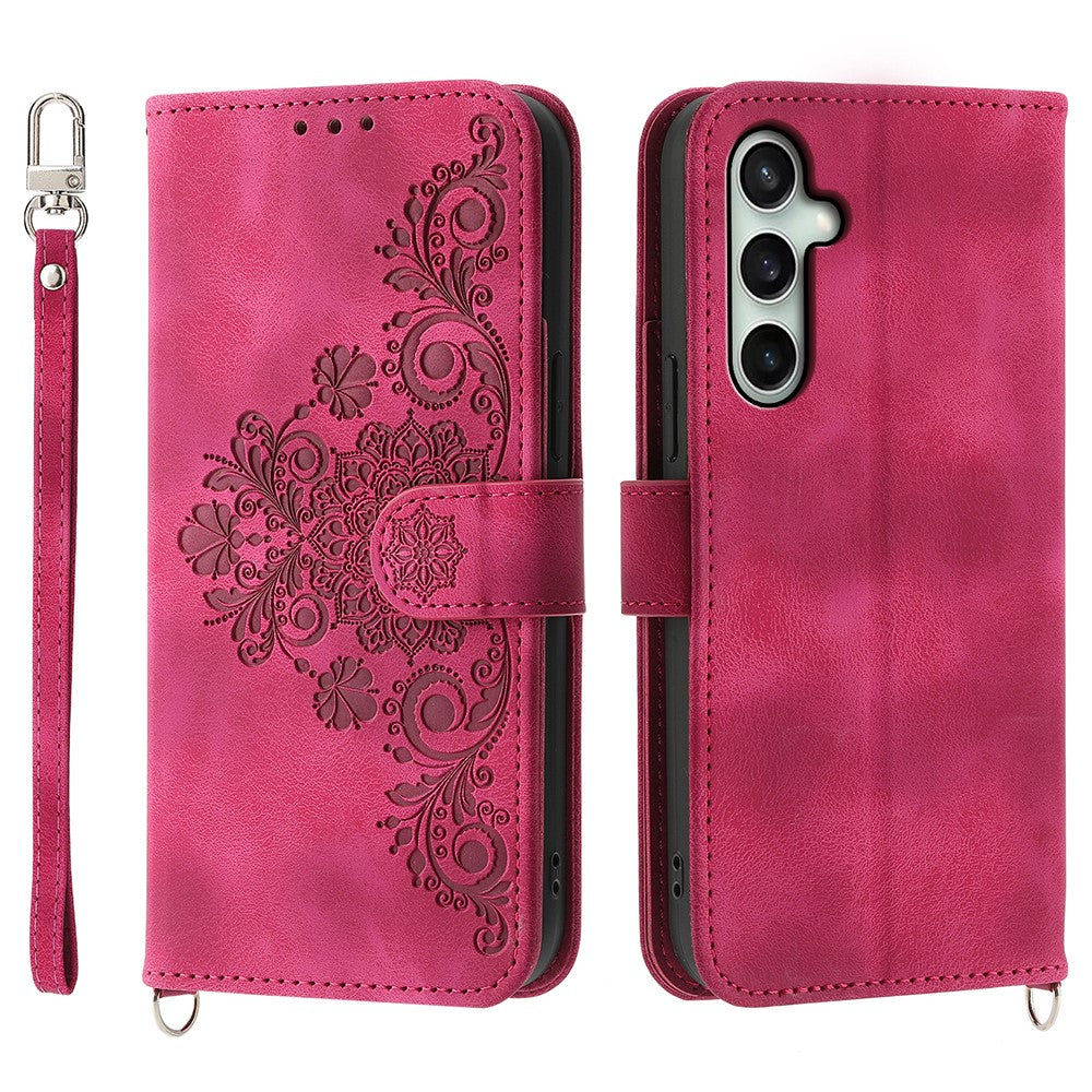 Étui portefeuille en cuir PU avec motif floral pour Samsung Galaxy S25 FE, avec sangle