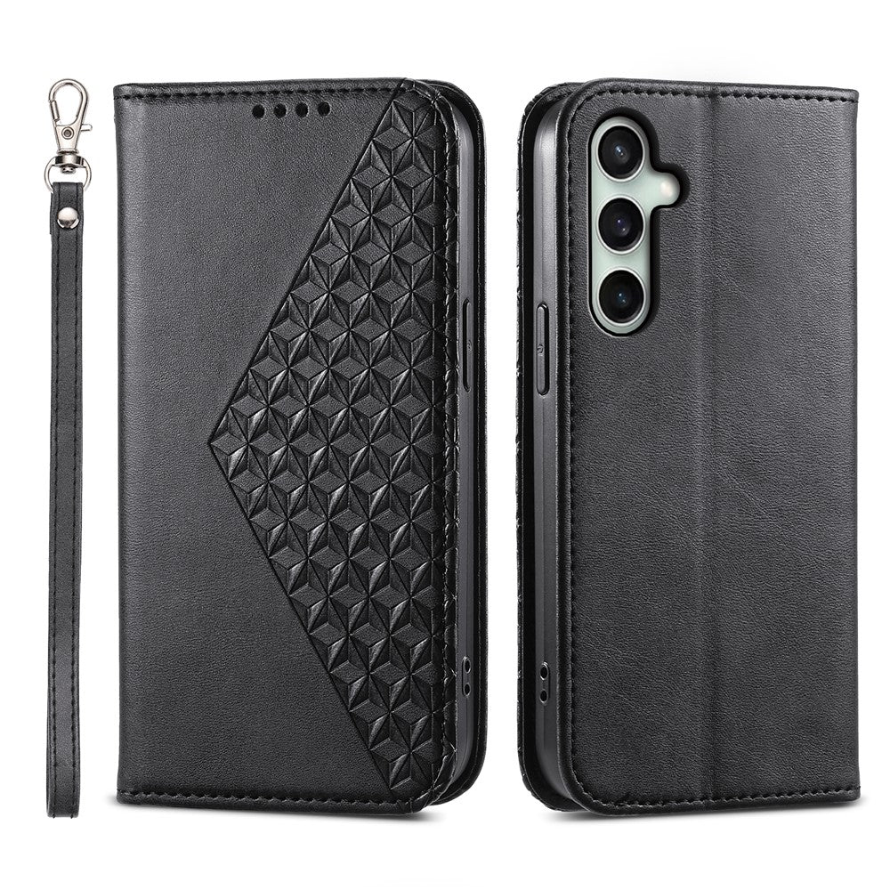 For Samsung Galaxy S25 FE Case Calf Texture PU Leather Wallet Phone Cover with Wrist Strap - TechGearPal