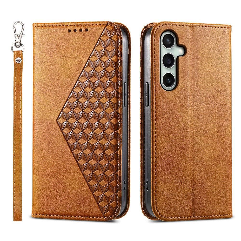 Für Samsung Galaxy S25 FE Hülle Kalbsleder Textur Brieftasche Handyhülle mit Handschlaufe 