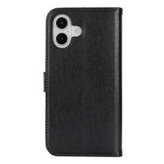 For iPhone 16 Stand Case Textured Leather Wallet Phone Cover with Strap