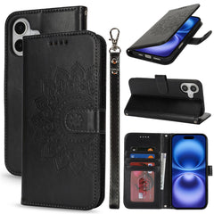 For iPhone 16 Stand Case Textured Leather Wallet Phone Cover with Strap