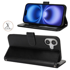 For iPhone 16 Stand Case Textured Leather Wallet Phone Cover with Strap