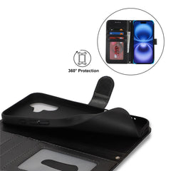 For iPhone 16 Stand Case Textured Leather Wallet Phone Cover with Strap