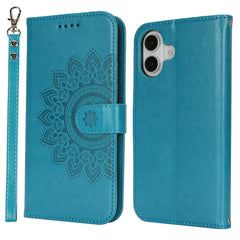 For iPhone 16 Stand Case Textured Leather Wallet Phone Cover with Strap