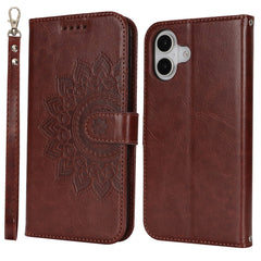 For iPhone 16 Stand Case Textured Leather Wallet Phone Cover with Strap