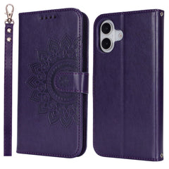 For iPhone 16 Stand Case Textured Leather Wallet Phone Cover with Strap