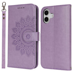 For iPhone 16 Stand Case Textured Leather Wallet Phone Cover with Strap