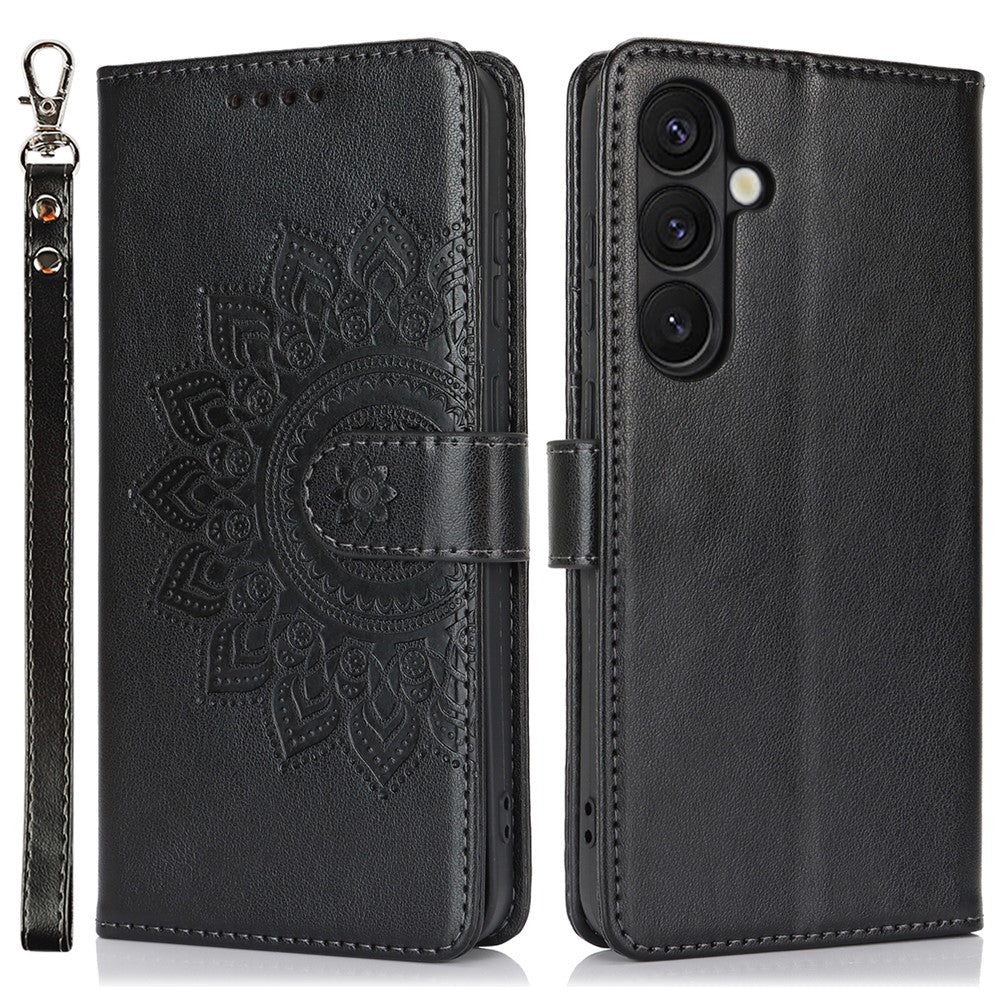 For Samsung Galaxy S24+ Stand Case Textured Leather Wallet Phone Cover with Strap