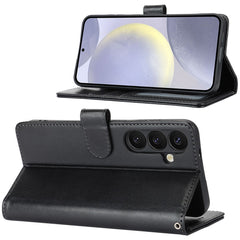 For Samsung Galaxy S24+ Stand Case Textured Leather Wallet Phone Cover with Strap