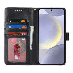 For Samsung Galaxy S24+ Stand Case Textured Leather Wallet Phone Cover with Strap