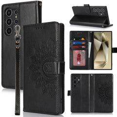 For Samsung Galaxy S24 Ultra Stand Case Textured Leather Wallet Phone Cover with Strap