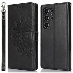 For Samsung Galaxy S24 Ultra Stand Case Textured Leather Wallet Phone Cover with Strap