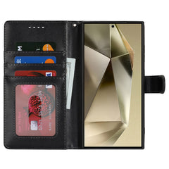 For Samsung Galaxy S24 Ultra Stand Case Textured Leather Wallet Phone Cover with Strap