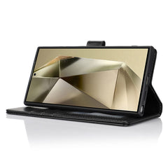 For Samsung Galaxy S24 Ultra Stand Case Textured Leather Wallet Phone Cover with Strap