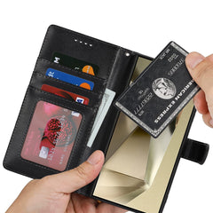 For Samsung Galaxy S24 Ultra Stand Case Textured Leather Wallet Phone Cover with Strap