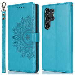 For Samsung Galaxy S24 Ultra Stand Case Textured Leather Wallet Phone Cover with Strap
