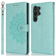 For Samsung Galaxy S24 Ultra Stand Case Textured Leather Wallet Phone Cover with Strap