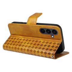 For Samsung Galaxy S25 FE Leather Case Wallet Stand Grids Imprinted Phone Cover with Strap