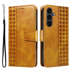 For Samsung Galaxy S25 FE Leather Case Wallet Stand Grids Imprinted Phone Cover with Strap