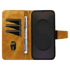 For Samsung Galaxy S25 FE Leather Case Wallet Stand Grids Imprinted Phone Cover with Strap