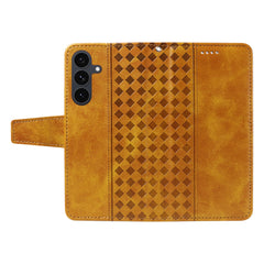For Samsung Galaxy S25 FE Leather Case Wallet Stand Grids Imprinted Phone Cover with Strap