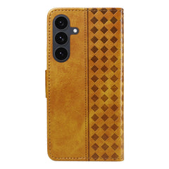 For Samsung Galaxy S25 FE Leather Case Wallet Stand Grids Imprinted Phone Cover with Strap