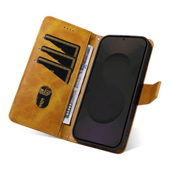 For Samsung Galaxy S25 FE Leather Case Wallet Stand Grids Imprinted Phone Cover with Strap