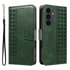 For Samsung Galaxy S25 FE Leather Case Wallet Stand Grids Imprinted Phone Cover with Strap
