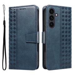 For Samsung Galaxy S25 FE Leather Case Wallet Stand Grids Imprinted Phone Cover with Strap