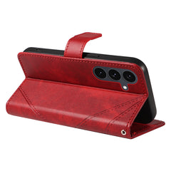 For Samsung Galaxy S25 FE Leather Case Geometric Line Design Wallet Phone Cover with Wrist Strap