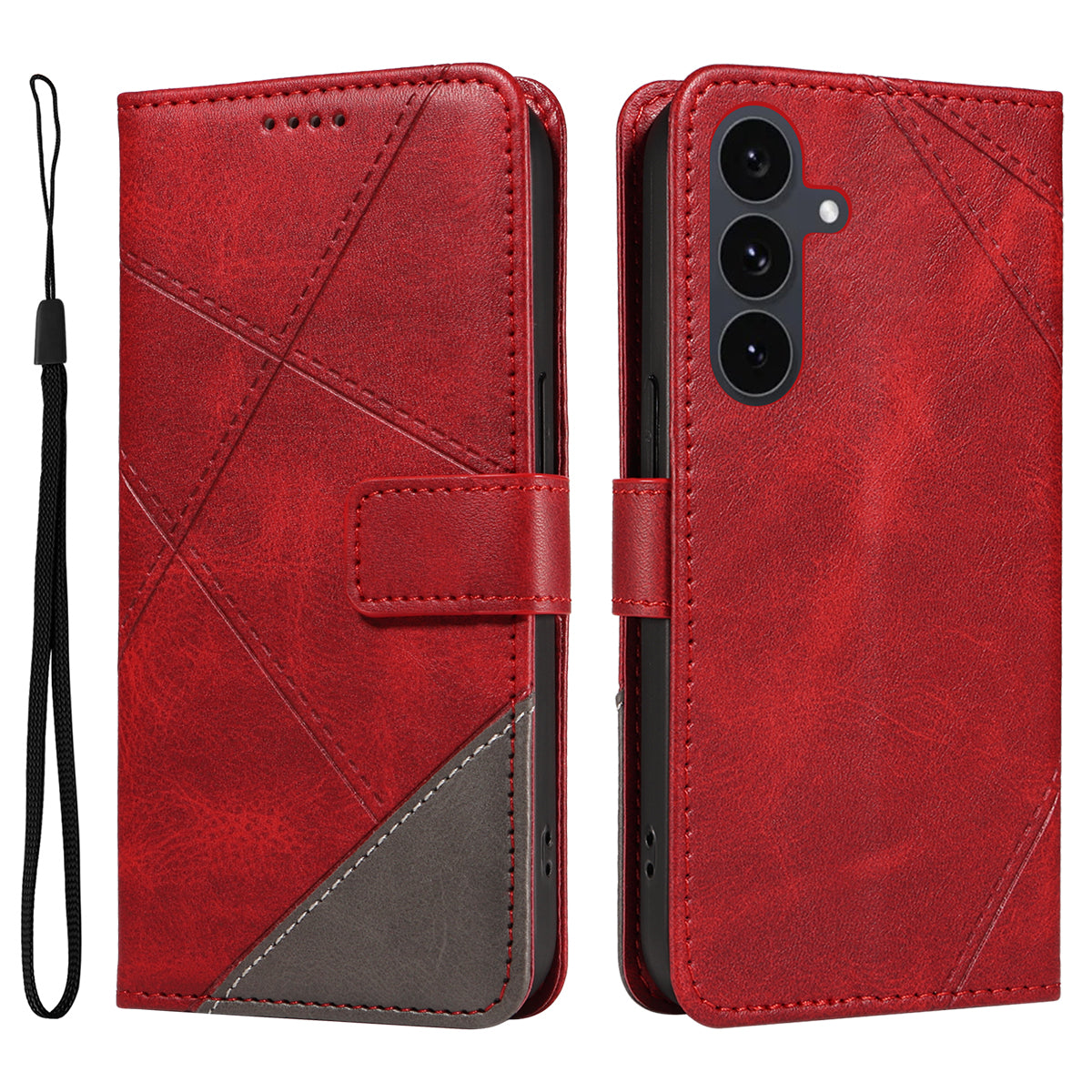 For Samsung Galaxy S25 FE Leather Case Geometric Line Design Wallet Phone Cover with Wrist Strap - TechGearPal