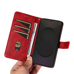 For Samsung Galaxy S25 FE Leather Case Geometric Line Design Wallet Phone Cover with Wrist Strap