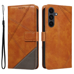 For Samsung Galaxy S25 FE Leather Case Geometric Line Design Wallet Phone Cover with Wrist Strap
