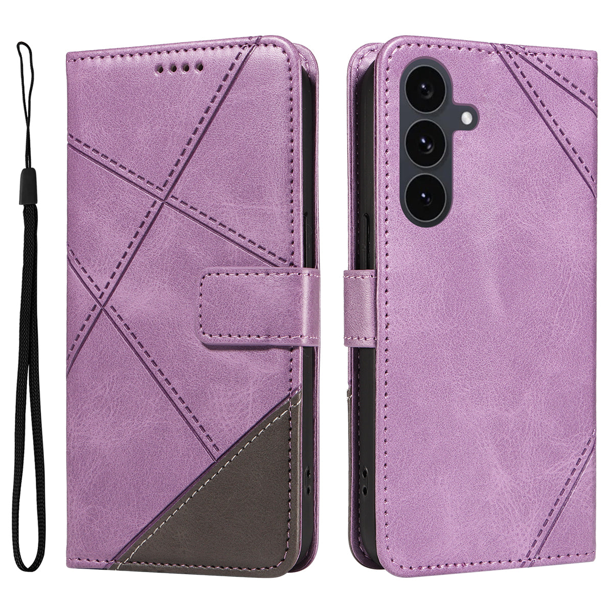 For Samsung Galaxy S25 FE Leather Case Geometric Line Design Wallet Phone Cover with Wrist Strap