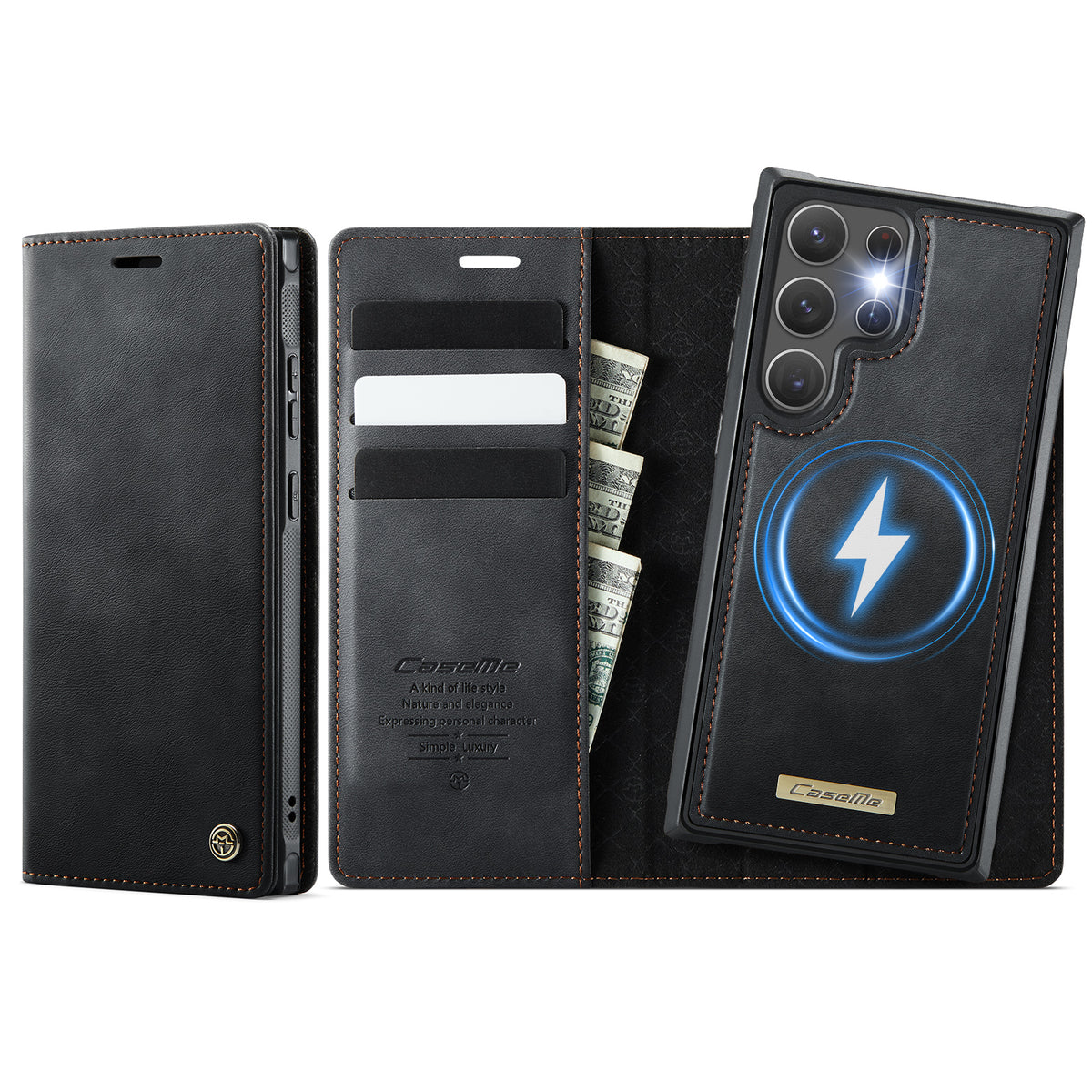 For Samsung Galaxy S22 Ultra 5G Case CASEME C49 Magnetic Case RFID Blocking Detachable Wallet Leather Phone Cover - TechGearPal