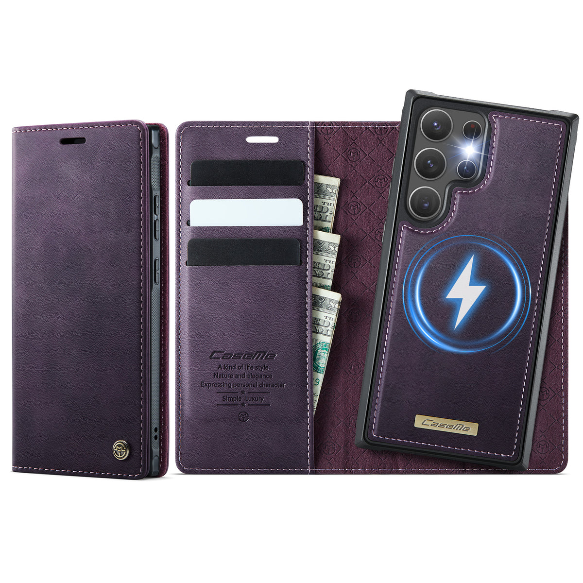 For Samsung Galaxy S22 Ultra 5G Case CASEME C49 Compatible with MagSafe RFID Blocking Detachable Wallet Leather Phone Cover