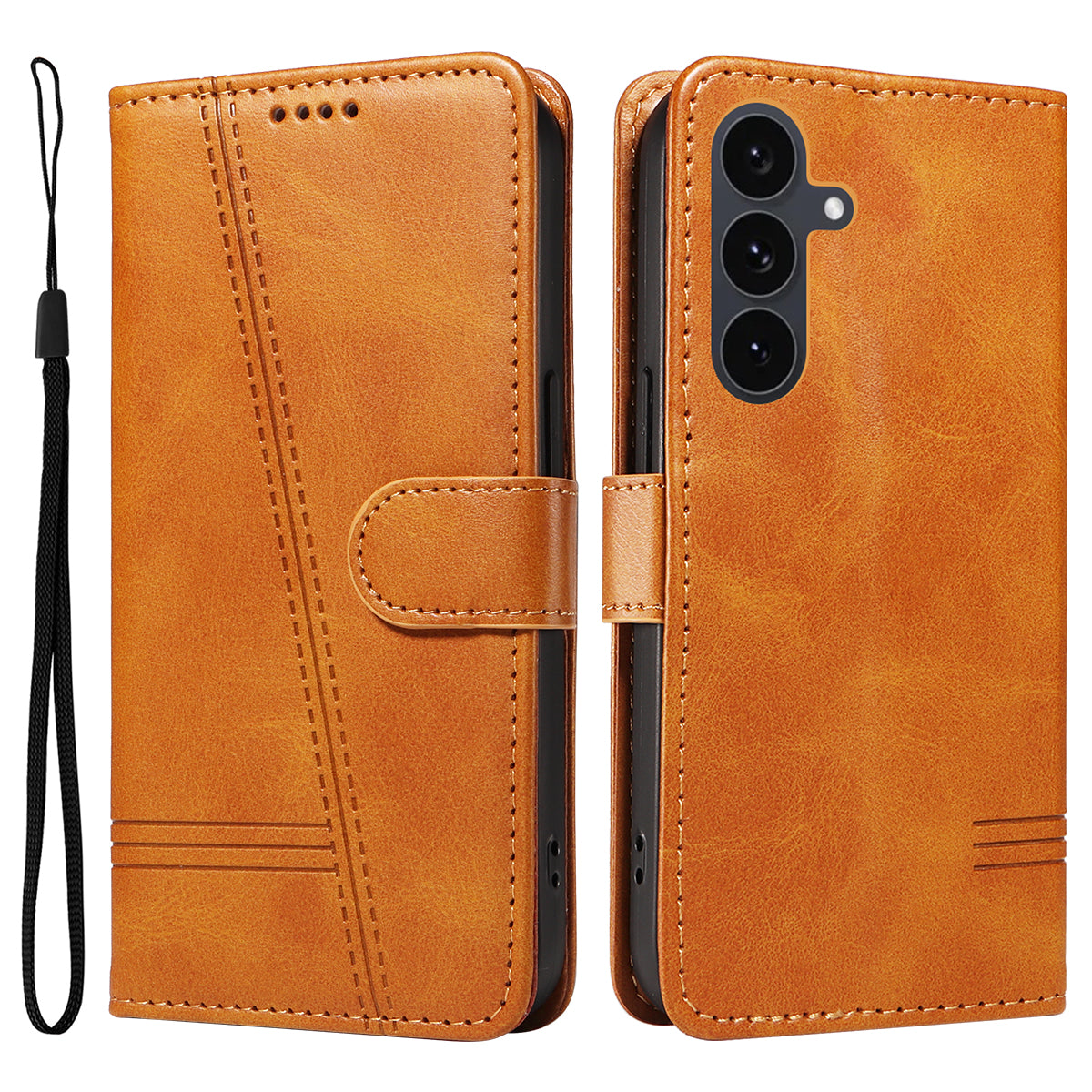 For Samsung Galaxy S25 FE Wallet Case T-Shape Lines Leather Phone Cover Stand - TechGearPal