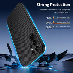 For Samsung Galaxy S24 Ultra Magnetic Case WANLONFENG TQ1 Series Carbon Fiber Texture PC TPU Phone Cover with 2Pcs Screen Films