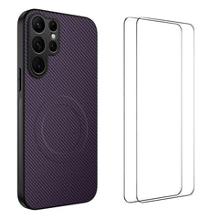 For Samsung Galaxy S24 Ultra Magnetic Case WANLONFENG TQ1 Series Carbon Fiber Texture PC TPU Phone Cover with 2Pcs Screen Films