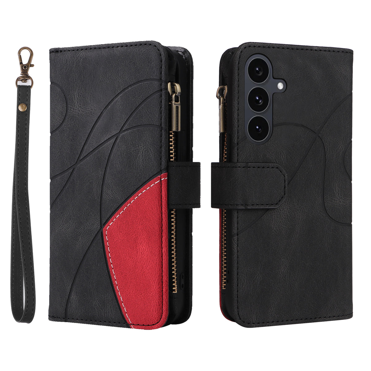 For Samsung Galaxy S25 FE Leather Case with Strap Zipper 9 Card Slot Phone Cover Stand
