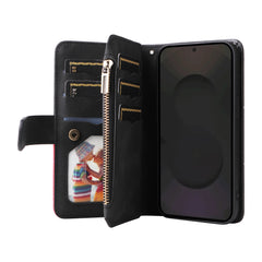For Samsung Galaxy S25 FE Leather Case with Strap Zipper 9 Card Slot Phone Cover Stand