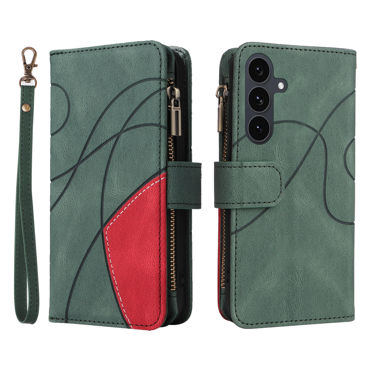 For Samsung Galaxy S25 FE Leather Case with Strap Zipper 9 Card Slot Phone Cover Stand