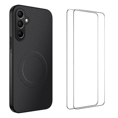 For Samsung Galaxy S24+ Magnetic Case WANLONFENG TQ1 Series Carbon Fiber Texture PC TPU Phone Cover with 2Pcs Screen Films